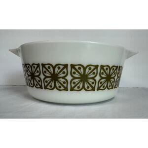 Pyrex 475-B 2.5 Quart Vintage Verde Green‎ Autumn Floral Casserole Bowl
